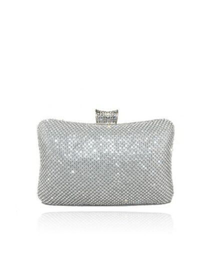 Stilvolle Silberne Kunstleder Clutch Unterarmtasche mit Strass Schulterriemen - Perfekt für besondere Anlässe!