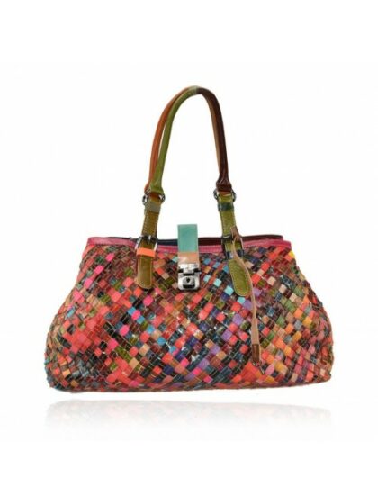 Modische Ledertasche mit Patchwork-Muster und geflochtenem Design - Einheitsgröße