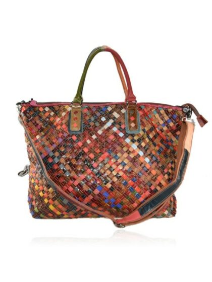 Trendige Woven Lederhandtasche mit Patchwork Design - Einheitsgröße