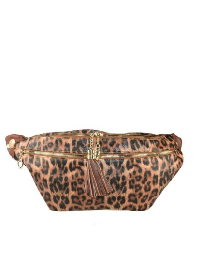 Stilvolle Kunstleder-Kuriertasche in Braun-Leopard: Vielseitige Pouch/Clutch für jeden Anlass