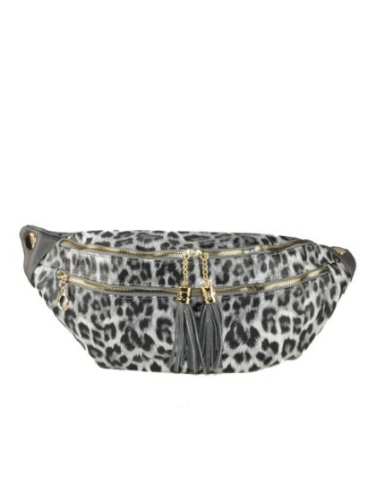 Kuriertasche aus Kunstleder in Weiß mit Leopardenmuster - stylische Pouch/Clutch