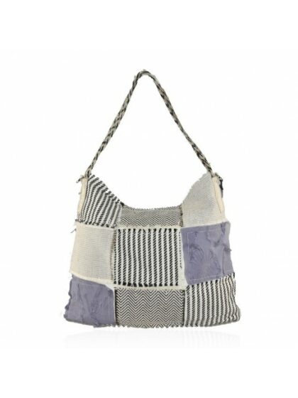 Modische Kunstledertasche für Damen mit Schultergurt - Textil Patchwork Design in Violett