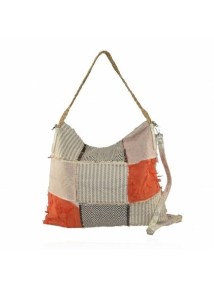 Stylische Kunstledertasche mit Textildetails und Schultergurt in Orange/Koralle