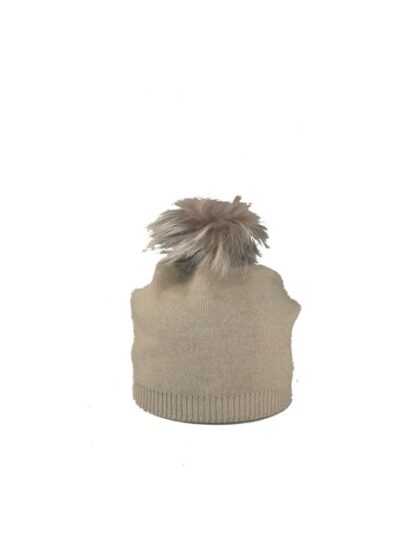 Stylische Damen Accessoires: Viskose & Cashmere Mütze mit Bommel in Taupe