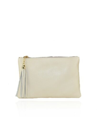 Luxuriöse Clutch Unterarmtasche aus echtem Leder in Beige mit Schultergurt