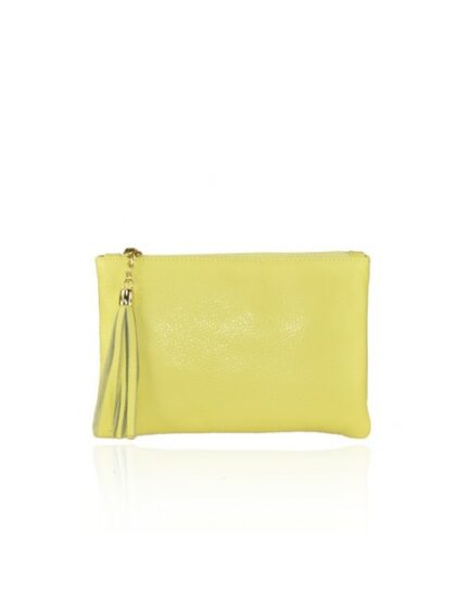 Stilvolle gelbe Leder-Clutch mit Schulterriemen - Elegante Unterarmtasche aus echtem Leder