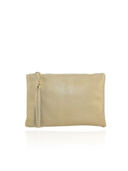 Stylische Leder Clutch Unterarmtasche mit Schultergurt in Taupe