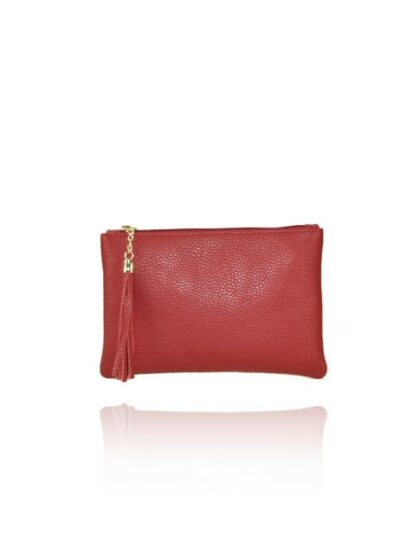 Stilvolle Clutch Unterarmtasche aus echtem Leder mit Schulterriemen in Rot