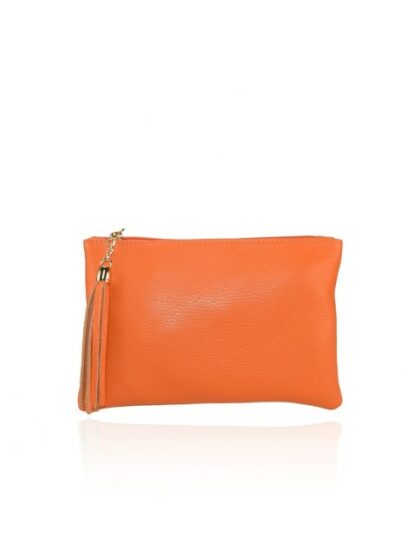 Stilvolle Clutch Unterarmtasche aus echtem Leder | Orange/Koralle | Mit Schulterriemen