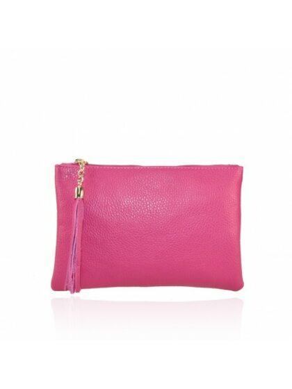 Luxuriöse Clutch Unterarmtasche aus echtem Leder mit Schulterriemen - Fuchsie