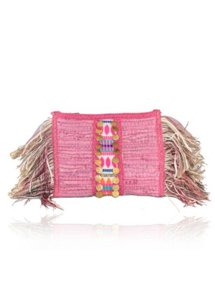 Stoff-Clutch-Tasche | Textile Fantasy Pochette mit Schultergurt | Rosa