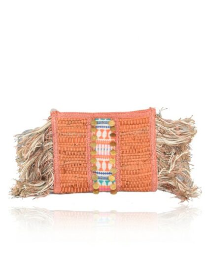 Stilvolle Stoff-Clutch in Orange/Koralle - Textile Fantasy Pochette mit Schulterriemen