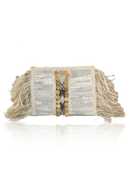 Modische Stoff-Clutch in Beige mit Schulterriemen - Textile Fantasy Pochette