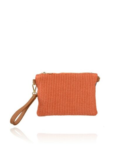 Luxuriöse Leder Kuriertasche für Damen in Orange/Koralle - Raffia & Leder Schultertasche mit verstellbarem Schulterriemen