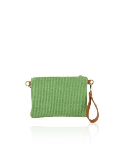 Stilvolle grüne Leder Kuriertasche für Damen - Raffia & Leder Schultertasche mit Schultergurt