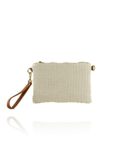 Modische Leder-Kuriertasche in Beige - Raffia & Leder Schultertasche mit Schulterriemen