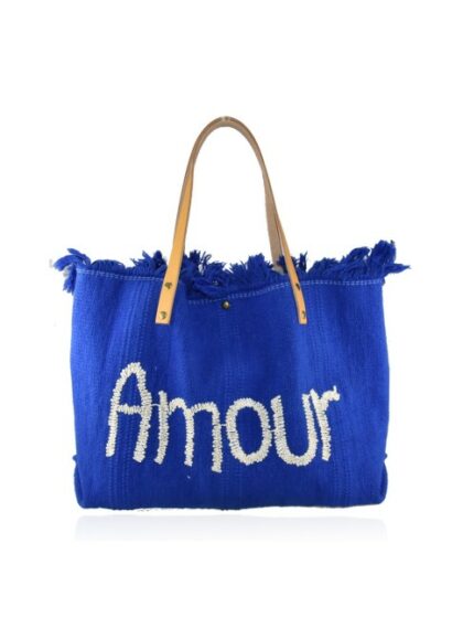 Hochwertige Stoff-Umhängetasche mit Stickerei 'Amour' in Royal Blau - Modisches Must-Have für stilbewusste Damen!