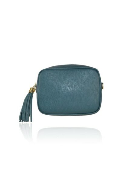 Stilvolle Leder Kuriertasche mit Schultergurt in Teal-Farbe