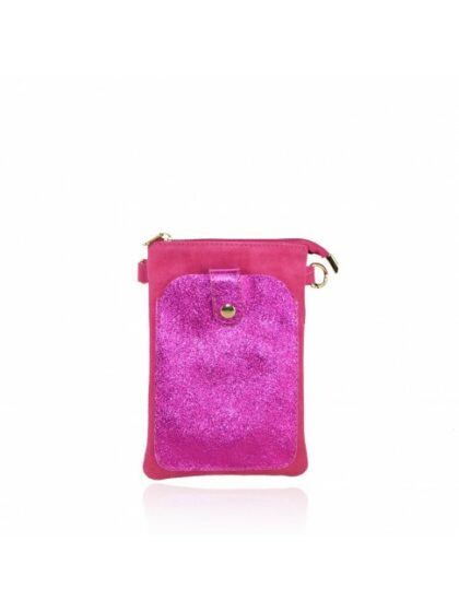 Stilvolle Kuriertasche aus Leder mit Schultergurt in Fuchsie – die perfekte mobile Pochette