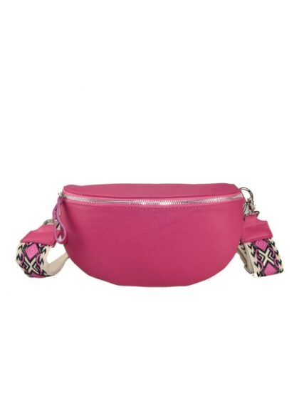 Stylische Leder Kuriertasche in Fuchsie mit fantasievoller Trageriemen