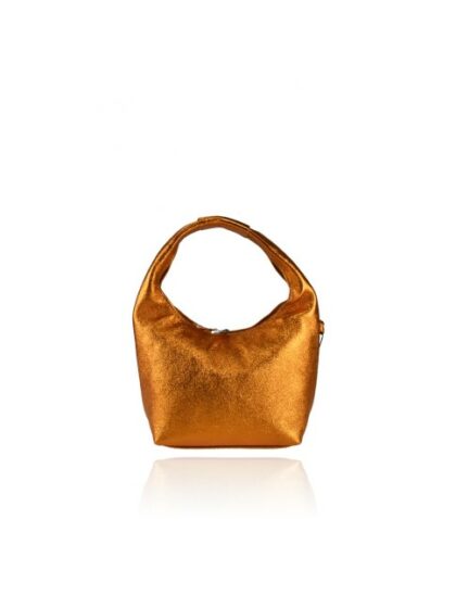 Stylische Kuriertasche aus hochwertigem Leder in Metalloptik Orange - Trendige Umhängetasche für Damen