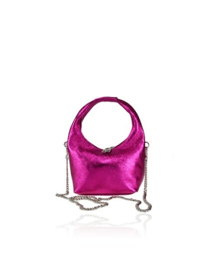 Stylische Leder Kuriertasche mit Schultergurt in Metal Fuchsia Farbe