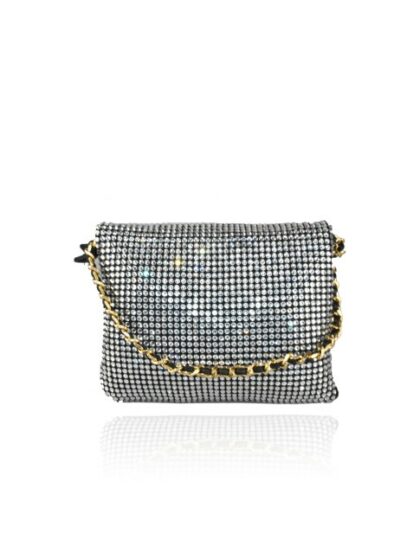 Exklusive Silberne Kunstleder-Clutch Unterarmtasche mit Schulterriemen aus Strass - Elegantes Accessoire für besondere Anlässe