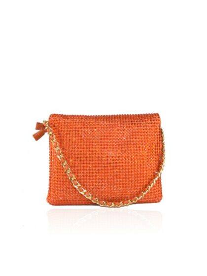 Stilvolle Schulterstrass Clutch aus Kunstleder in Orange/Koralle - Perfekte Unterarmtasche mit abnehmbarem Ketten-Schulterriemen