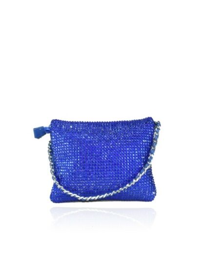 Stilvolle Royal Blaue Kunstleder Clutch Unterarmtasche mit Strass verziertem Schulterriemen