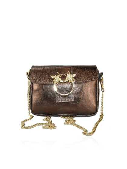 Stilvolle Leder Kuriertasche mit Schulterkette - Bronz Farbe