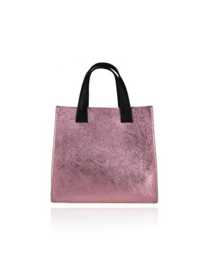 Exklusive Lederhandtasche in Metal Pink mit Schultergurt - Hochwertige Damen Handtasche