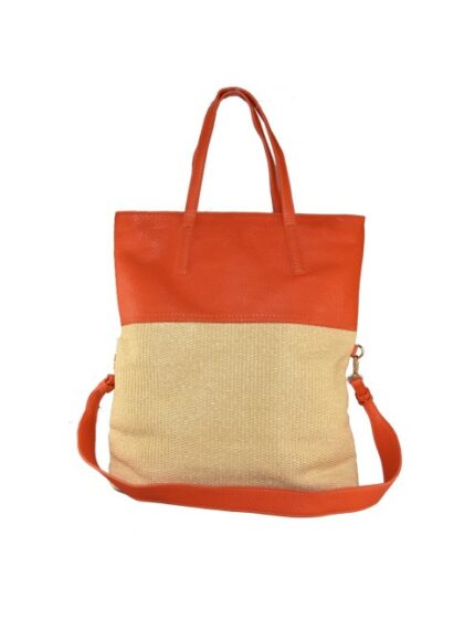 Modische Umhängetasche aus Kunstleder in Orange/Koralle - PU & Textil Schultertasche mit Schultergurt