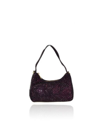 Stilvolle Kunstleder Clutch Unterarmtasche mit Strass-Schulterriemen - Violett