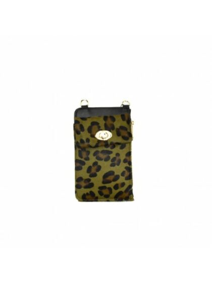 Stylische Kuriertasche aus Leder und Fell mit Schulterkette - Camouflage Design