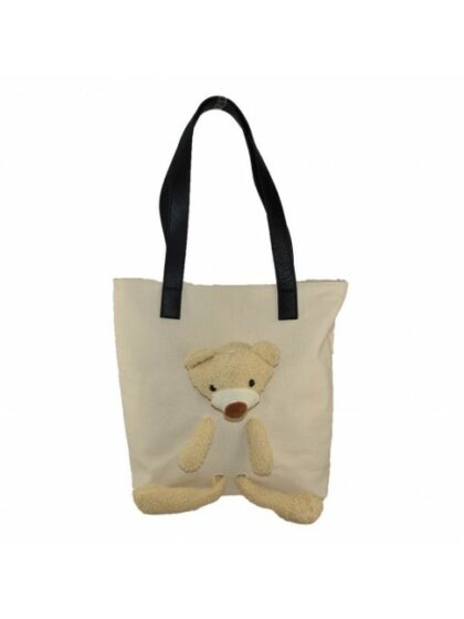 Schwarze textile Schultertasche Teddybär aus Leder