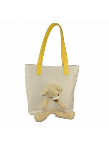 Stylische Ledertasche in Gelb - Textile Schultertasche Teddybär