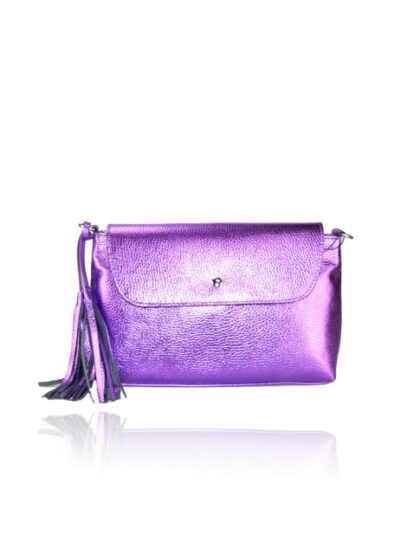 Stilvolle Leder Kuriertasche mit Schultergurt in Metallviolett