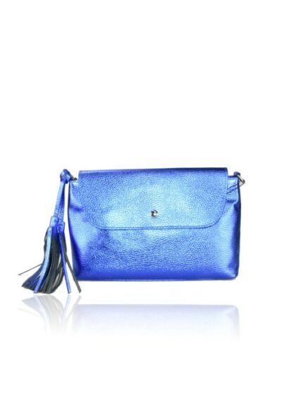 Stylische Leder Kuriertasche mit Schultergurt in Metal Blau - Trendy und praktisch