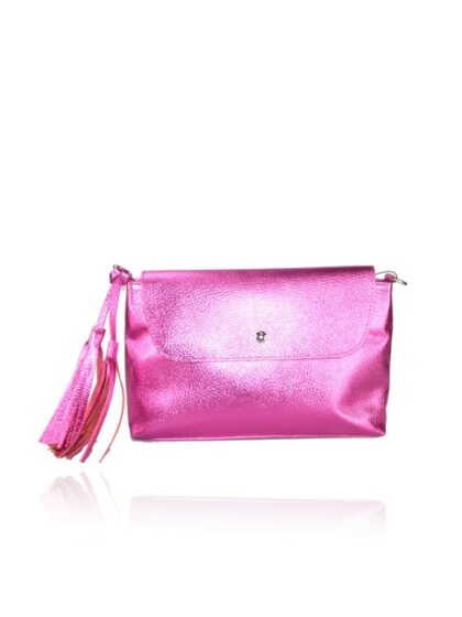 Stylische Leder Kuriertasche mit Schulterriemen - Metal fuxia Farbe