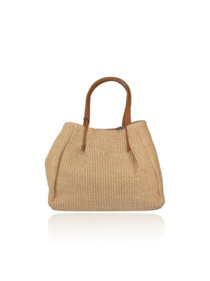 Stylische Stofftasche für Damen aus Raffia und Leder