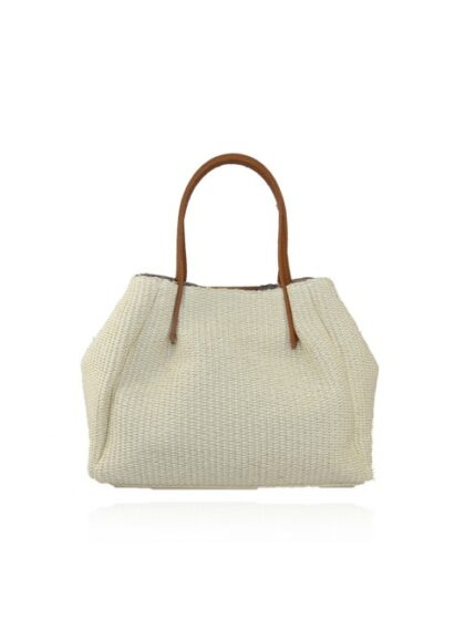 Stylische Damen Stoffhandtasche aus Raffia und Leder