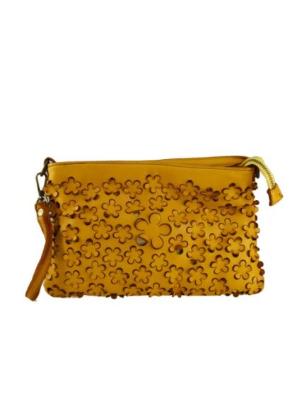 Stylische Vintage Clutch aus echtem Leder mit gewaschenem Effekt - Gelb