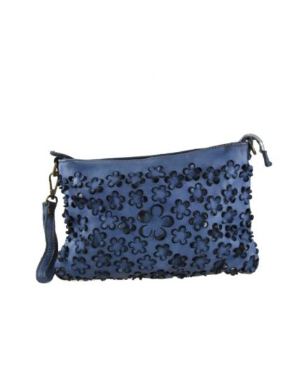 Stilvolle Vintage Clutch Unterarmtasche aus Leder in Blau - Lässige Pochette aus gewaschenem Leder mit Vintage-Effekt