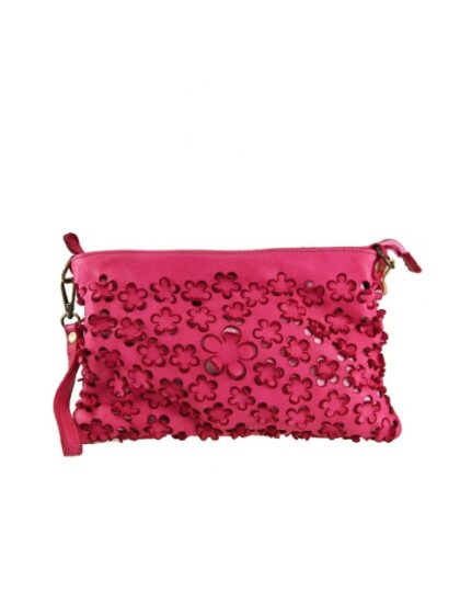 Stylische Vintage Clutch Unterarmtasche aus Leder in Fuchsia mit angesagtem Vintage-Effekt