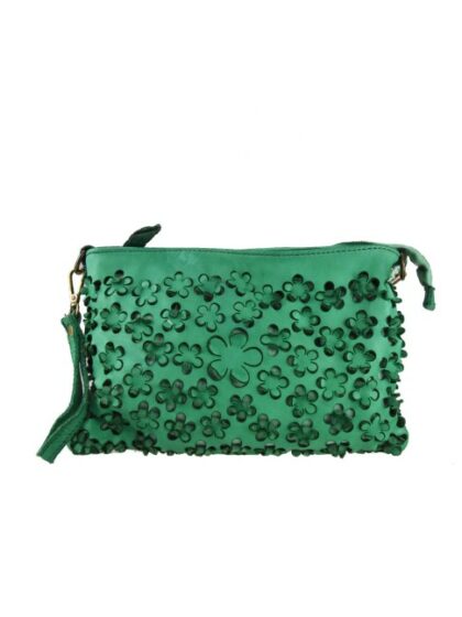 Stilvolle grüne Vintage Clutch Unterarmtasche aus Leder - Hochwertige washed leather Pochette mit Vintage-Effekt
