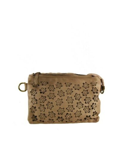 Trendige Vintage Clutch Unterarmtasche aus Leder in Taupe - stilvolle washed leather Pochette mit Vintage-Effekt