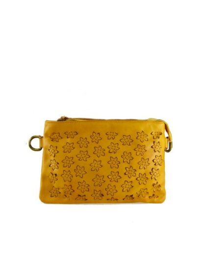 Stylische Vintage Clutch Unterarmtasche aus gelbem Leder mit gewaschenem Effekt