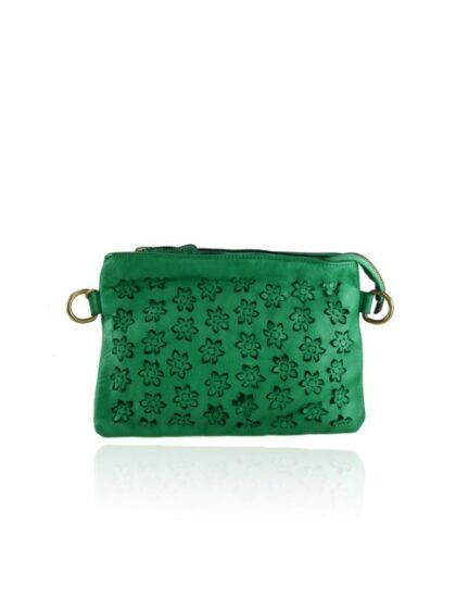 Stilvolle Vintage Clutch Unterarmtasche aus grünem Leder - Hochwertige washed leather Pochette mit Vintage-Effekt
