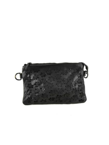 Vintage Clutch Unterarmtasche aus Leder in Schwarz - Stylische washed Leather Pochette mit Vintage-Effekt