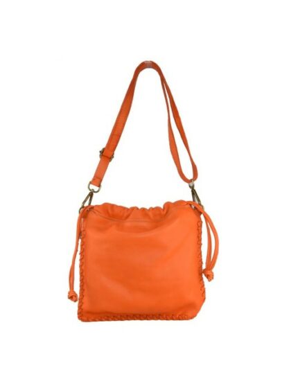 Stylishe Vintage-Tasche aus gewaschenem Leder mit Schulterriemen in Orange/Koralle